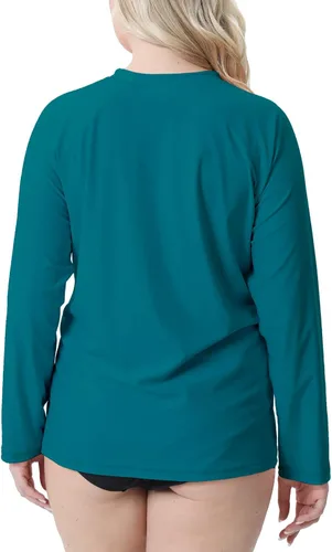 Vista 5 de Halcurt Camiseta de natación de manga larga para mujer talla grande ajuste holgado Upf50 con protección solar