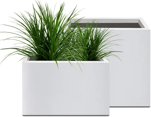 Vista 32 de Kante Macetero rectangular de hormigón de 23.2 pulgadas de largo, macetas grandes para interiores y exteriores con orificio de drenaje y tapón