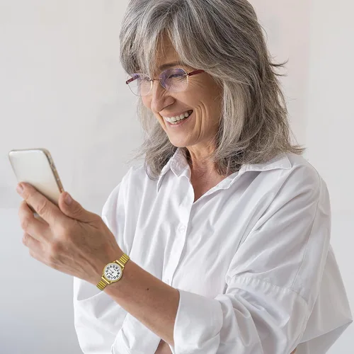 Vista 3 de JewelryWe Reloj analógico Easy Reader para mujer, chapado en oro, plata, banda elástica