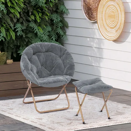 Vista 7 de Cómoda silla con platillo, silla de sala de estar, silla plegable acolchada suave de piel sintética, silla de luna cómoda para sala de estar