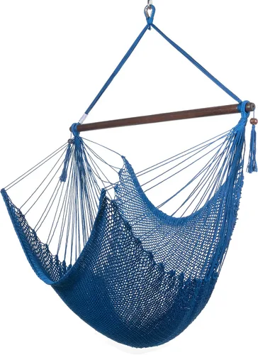 Vista 9 de Larga silla hamaca grande caribeña con reposapiés, 48 pulgadas, poliéster, silla de colgar., Negro