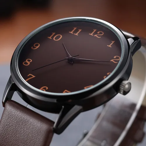 Vista 3 de NUOVO Reloj de cuarzo para hombre con correa de cuero, números árabes clásicos, blanco, vestido, estilo simple de moda