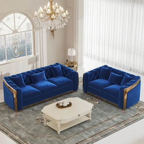 Vista 33 de DAMAIFROM Sofá Chesterfield moderno de mediados de siglo, sofá de terciopelo de 62" blanco y dorado, sofá biplaza curvo de lujo para sala de estar