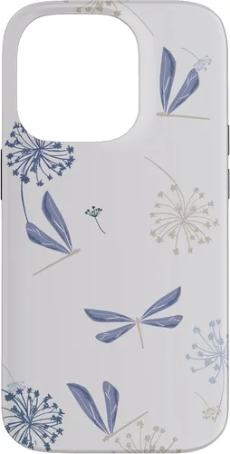 Vista 17 de Bonita funda para iPhone 17 con diseño de libélula de diente de león azul lavanda beige