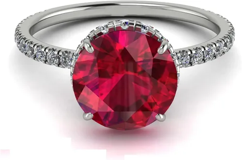 Vista 3 de Anillos de compromiso solitarios de oro blanco macizo de 14 quilates con diamante natural de 2,42 quilates con rubí rojo de 2 quilates, claridad