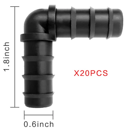 Vista 2 de 20 conectores de manguera de riego por goteo, codo negro, aplicables a manguera de 1/2 pulgada (0.630 in), con conector de púa