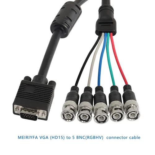 Vista 5 de MEIRIYFA Cable adaptador VGA a BNC, HD15 VGA a 5 BNC RGBHV macho coaxial de alta resolución para HDTV Monitor Cable (negro)