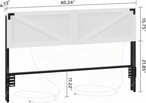 Vista 2 de MAHANCRIS Cabecera Solo Tamaño Queen, Cabecera con 2 Tomacorrientes y 4 Puertos USB, Cabecera Estilo Granja, con Luces LED, Almacenamiento Seguro
