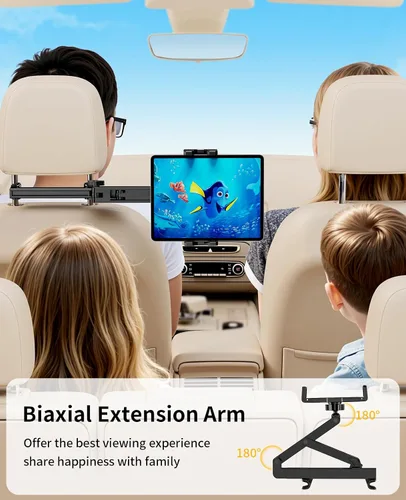 Vista 3 de Soporte para tablet para reposacabezas de automóvil [brazo de extensión resistente 3 en 1] Soporte ajustable para iPad para asiento trasero
