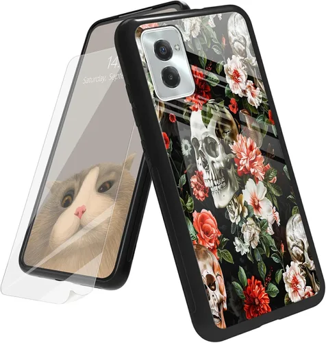 Vista 106 de Funda para Motorola Moto G Play 4G 2024 con protector de pantalla, parte trasera de vidrio templado + funda de silicona suave TPU absorción