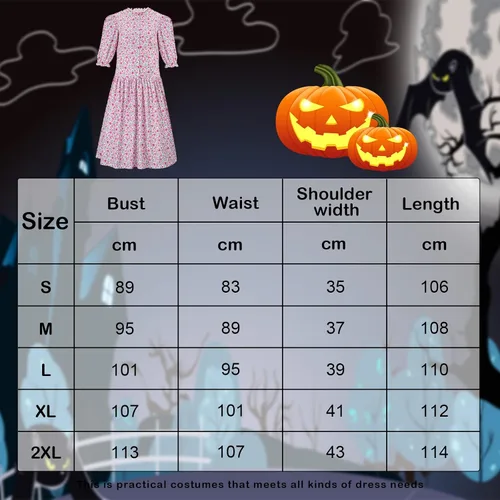 Vista 3 de ZOKJFDK Disfraz de Barbara para mujer, vestido con estampado floral rosa, traje de cosplay de Halloween