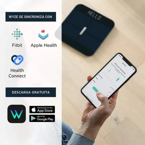 Vista 4 de Wyze Smart Scale X - Báscula digital de baño para peso corporal, IMC, grasa corporal, masa muscular, monitor de frecuencia cardíaca, sincronización