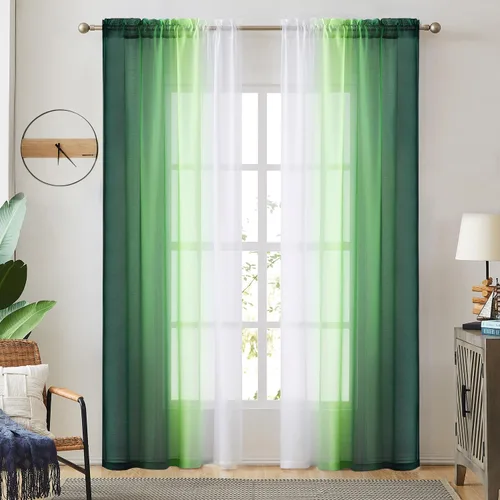 Vista 20 de July Joy Ombre - Cortinas de lino sintético semitransparente para habitación y sala de estar, 2 tonos reversibles, privacidad y filtro de luz