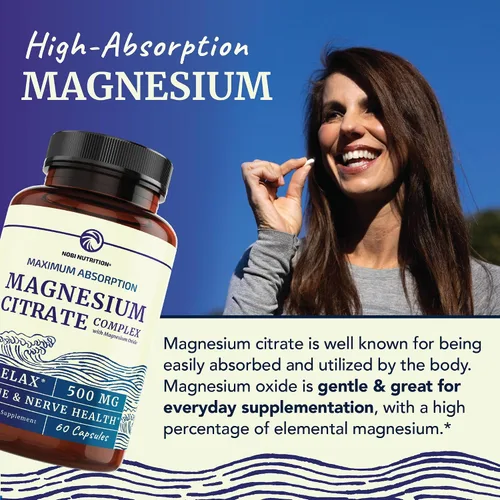 Vista 6 de Glicinato de magnesio 400 mg (120 unidades) y citrato de magnesio 500 mg (60 unidades) Alta absorción, calma, relajación, digestión y apoyo