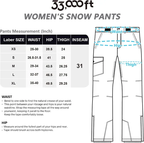 Vista 6 de 33,000ft Pantalones de nieve aislados para mujer, pantalones de esquí impermeables para snowboard con polainas para botas