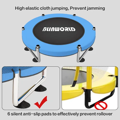 Vista 3 de Trampoline for Kids, 55 Inch Adjustable Baby Toddler Trampoline with Basketball Hoop, 440lbs Indoor Outdoor Toddler with Enclosure (Blue)