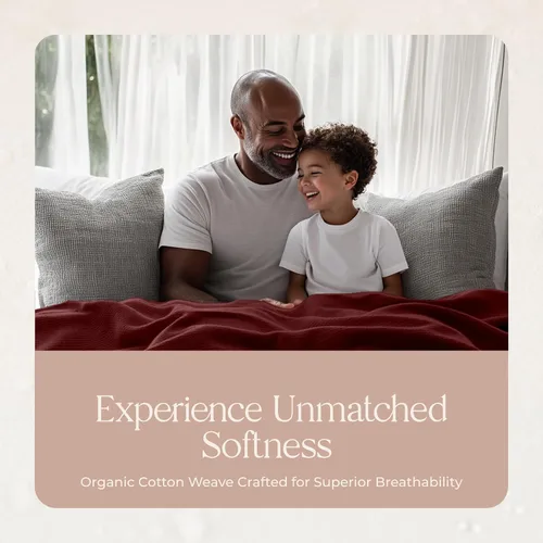 Vista 4 de Manta 100% algodón orgánico – Manta de algodón orgánico certificado GOTS & Fairtrade para cama con tejido de punto individual suave, pesado
