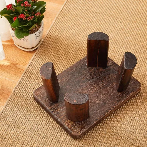 Vista 4 de Taburete de madera, taburete rectangular para mesita de noche, escalera para cocina y baño, taburete reposapiés debajo del escritorio, súper