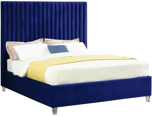 Vista 8 de Meridian Furniture CandaceCream-F Colección Candace Moderna Cama matrimonial tapizada de terciopelo contemporánea, tela de terciopelo crema