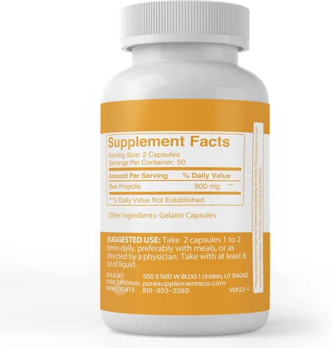 Vista 3 de Pure Original Ingredients Propóleos de abeja, (100 cápsulas) siempre puro, sin aditivos ni rellenos, verificado por laboratorio