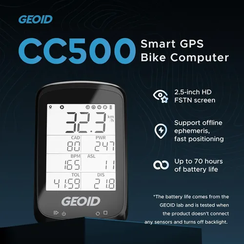 Vista 2 de GEOID CC500 Bike Computer GPS, velocímetro inalámbrico para bicicleta, ANT+ Bluetooth 2.5 pulgadas Bicicleta, IPX6 impermeable ciclismo computadora