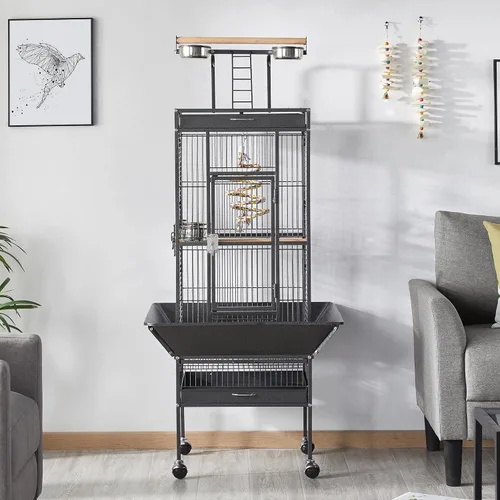 Vista 3 de Topeakmart Jaula grande para pájaros de loro de 61.5 pulgadas, selección de hierro forjado, color negro