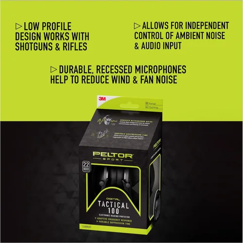Vista 4 de Peltor Sport Tactical 100 - Protector auditivo electrónico, protección auditiva, NRR 22 dB, ideal para el rango, tiro y caza, TAC100-OTH