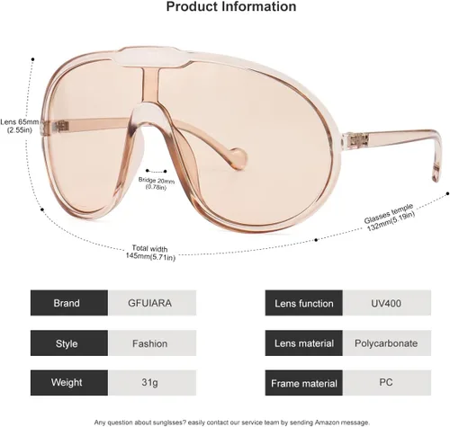 Vista 5 de GFUIARA Gafas de sol de gran tamaño de moda para mujeres y hombres, protección UV400