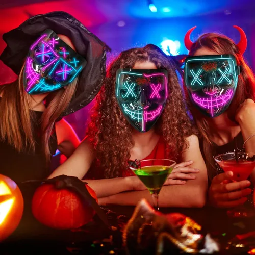 Vista 5 de Tmacoski Máscara de Halloween EL fría con luz que brilla y aterradora máscara de Purga de Halloween para mujeres, hombres y niños
