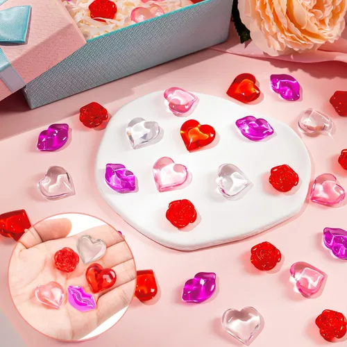 Vista 4 de 520 piezas de relleno de jarrón para el día de San Valentín, gemas de San Valentín con corazón rosa y rojo para centros de mesa, decoración de mesa