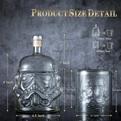 Vista 3 de Juego de decantador de whisky transparente creativo con 2 vasos, regalos para hombres, carafe de whisky con 4 piedras de whisky y pinza, carafe