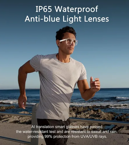 Vista 8 de Lentes inteligentes AI, lentes de sol Bluetooth multifuncionales para hombres y mujeres, dispositivo de traductor de 116 idiomas y acentos, filtro