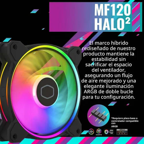 Vista 3 de Cooler Master Hyper 212 Halo Black enfriador de aire para CPU, ventilador PWM Halo² de 120 mm, ARGB de doble bucle, cubierta superior de aluminio, 4