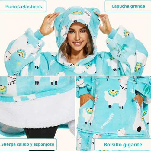 Vista 5 de THREE POODLE - Manta con capucha portátil para mujeres, sudadera con capucha de sherpa de gran tamaño para adultos hombres, mantas con capucha