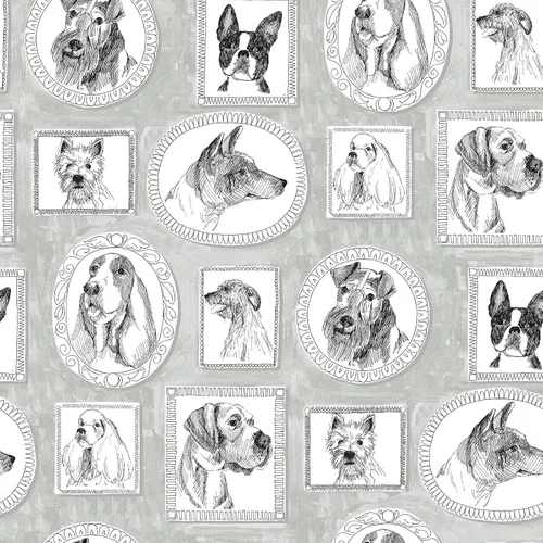 Vista 8 de Surface Style Papel tapiz autoadhesivo con diseño de garabatos de perro, negro/blanco