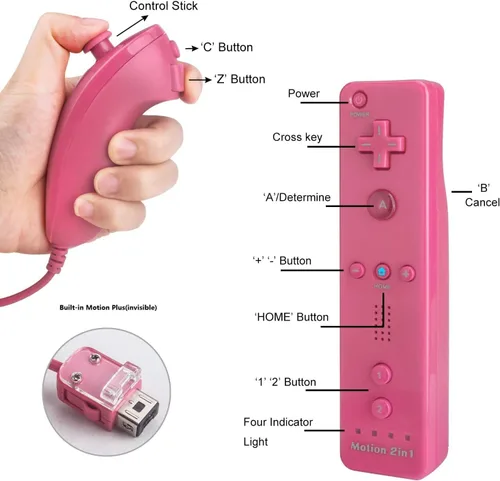 Vista 2 de Motion Plus Wii Controllers 2Packs with Nunchucks, Wii Remote Controllers Compatible for wii and Wii U with Built in Motion Plus