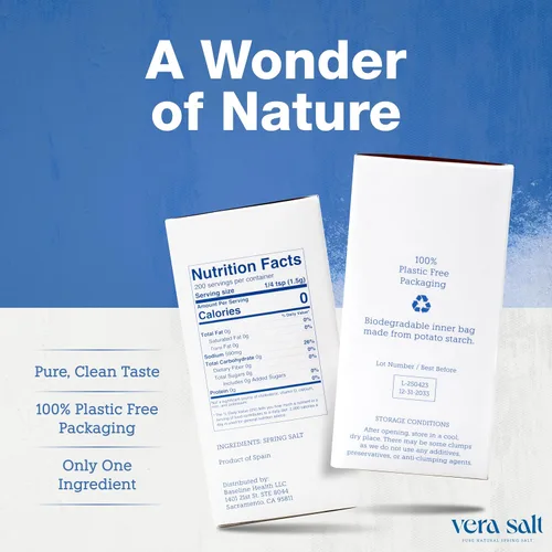 Vista 2 de Vera Salt Sal Fina de Primavera Natural – Paquete de 300g – Cristales Blancos Recolectados a Mano de España – Textura Fina con Minerales Naturales