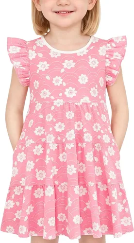 Vista 21 de Vestido casual para niñas, de algodón suave, manga corta, transpirable, acampanado, para adolescentes, talla 2T, 3T, 4T, 5, 6, 7, 8, 9, 10, 12, 13