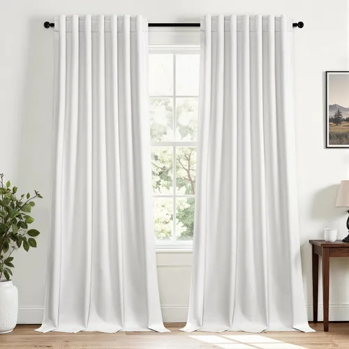 Vista 52 de Topfinel cortinas opacas de lino beige y blanco de 63 pulgadas de largo, 2 paneles para ventana pequeña, estilo natural de abedul bohemio y rústico