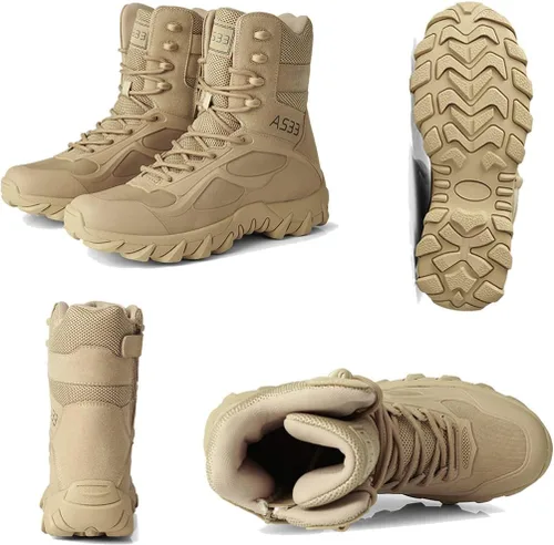 Vista 3 de Kervaky Botas tácticas militares para hombre ligeras, botas de trabajo tácticas transpirables para hombre, botas de combate de la jungla, botas