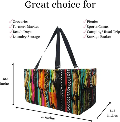 Vista 347 de NGIL Bolsa de comestibles reutilizable extra grande plegable de gran tamaño para comestibles, almacenamiento, picnic, playa, Estampado