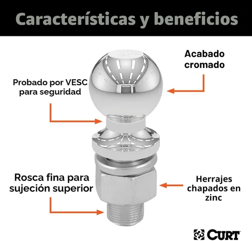 Vista 3 de CURT 40005 Bola de enganche cromada para remolque, 7,500 libras, diámetro de 2-5/16 pulgadas, vástago de 1 x 2-1/8 pulgadas