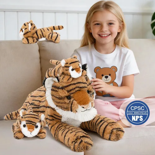Vista 2 de MaoGoLan Animal de peluche de tigre de 20 pulgadas con bebés, zoológico