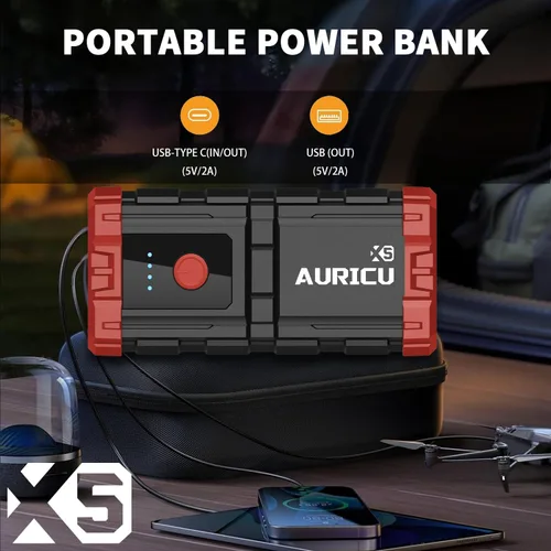 Vista 6 de X5 1000A Jump Starter Paquete de refuerzo de batería de litio de 12 V, caja de salto portátil, banco de energía y cables de puente para motores