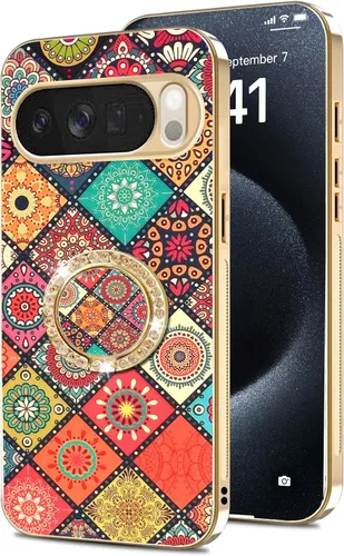 Vista 53 de nancheng Funda para Google Pixel 6 de lujo, diseño de abeja, corazón y abeja, chapado en oro, con anillo de diamante de 360°, correa de cordón