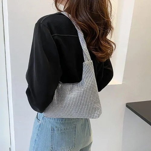 Vista 5 de Andy's Orchids Bolso de hombro con purpurina para mujer, bolso de mano de noche con diamantes de imitación, bolso brillante, monederos brillantes
