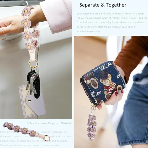 Vista 130 de BIHRTC Llavero de pulsera boho con soporte para lápiz labial, pulsera hecha a mano