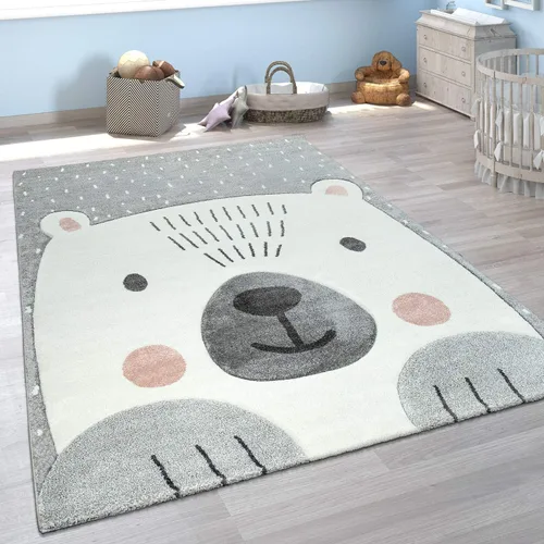 Vista 4 de Paco Home Alfombra de guardería para niños, animales de la selva, locomotora, efecto 3D, color verde crema, tamaño: 4' x 5'7" Crema-verde