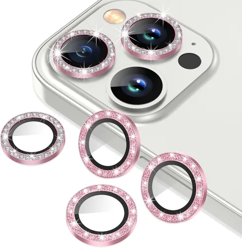 Vista 13 de AGVEE 3+3 Protector de Lente de Cámara para iPhone 14 6.1" / 14 Plus 6.7", Diamante Brillante y Anillo de Metal con Purpurina Brillante Vidrio negro