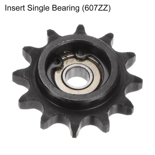 Vista 3 de uxcell Piñón tensor de cadena de rodillos DIN (ISO) 06B, diámetro de 0.276 in, paso de 3/8 pulgadas, piñón tensor endurecido de 12 dientes